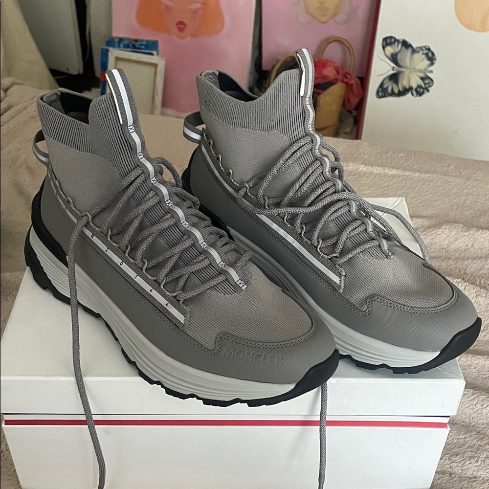 Moncler Gray and Black High-Top Sneakers